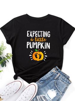 Expecting A Little Pumpkin Pregnancy Announcement Halloween T-shirt - Seseable