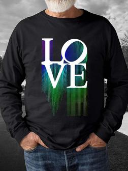 Mens Crew Neck Sweatshirt Graphic Love Letter Print - Seseable