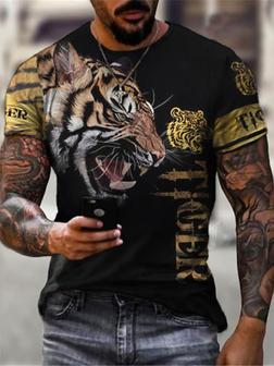 Men's Tee T Shirt Tee Shirt 3d Print Graphic Tiger Animal Plus Size Crew Neck Casual Daily Short Sleeve Tops Basic Designer Slim Fit Big And Tall Green Black Khaki / Summer - Seseable