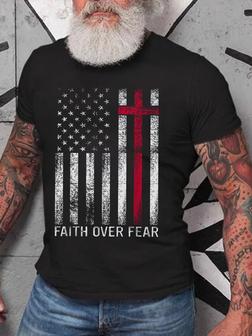 Faith Over Fears Men's Stars Stripes Crew Neck Short Sleeve T-shirt - Seseable