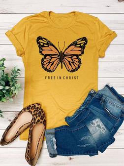 Free In Christ Butterfly Graphics Tee - Seseable