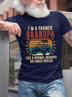 Funny Farmer Grandpa Tractor Print Crew Neck T-shirt - Seseable
