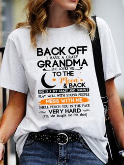 Grandma Loves Me To The Moon And Back Casual Crew Neck T-shirt - Seseable