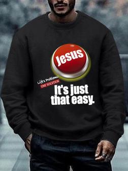 Men Red Button Shirt, Jesus Lifes Problems One Solution It's Just That Easy Casual Loose Sweatshirt - Seseable