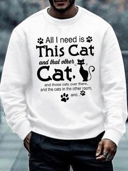 Mens Cat Lover Letters Sweatshirt - Seseable