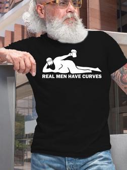 Mens Funny Dad Bod Decal Real Men Have Curves Casual Short Sleeve T-shirt - Seseable