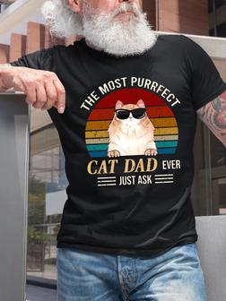 The Most Purrfect Dad Ever Crew Neck T-shirt - Seseable