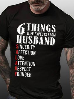 Funny Men Graphic T-shirt 6 Things Wife Expects From Husband Men's T-shirt - Seseable
