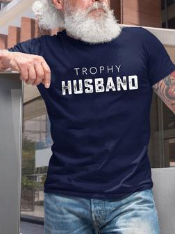 Men Graphic T-shirt Trophy Husband Crew Neck Short Sleeve T-shirt - Seseable