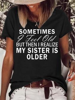 Womens Funny Sister Letters Crew Neck T-shirt - Seseable