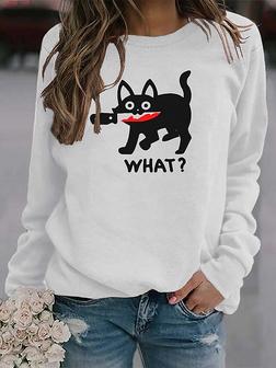 Women's Sweatshirt Pullover Cat Text Monograms Print Daily Sports Hot Stamping Active Streetwear Hoodies Sweatshirts White Black Blue - Seseable