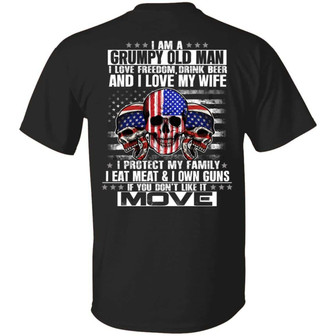 I Am A Grumpy Old Man I Love Freedom Drink Beer And I Love My Wife Skull American Graphic Design Printed Casual Daily Basic Unisex T-Shirt - Thegiftio UK