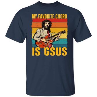 My Favorite Chord Is Gsus Jesus Playing Guitar Vintage Graphic Design Printed Casual Daily Basic Unisex T-Shirt - Thegiftio UK