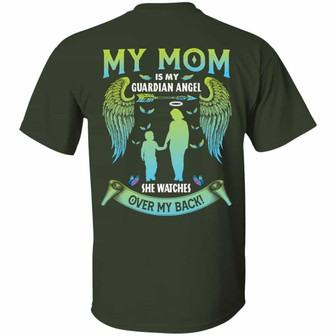 My Mom Is My Guardian Angel He Watches Over My Back Gift For Son Print On Back Graphic Design Printed Casual Daily Basic Unisex T-Shirt - Thegiftio UK