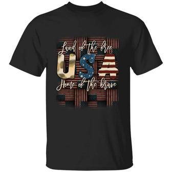 American Patriotic Gifts American Flag Usa Land Of The Free Home Of The Brave Graphic Design Printed Casual Daily Basic Unisex T-Shirt - Thegiftio UK