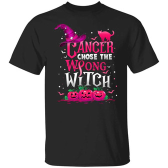 Cancer Chose The Wrong Witch Halloween Pink Pumpkin Graphic Design Printed Casual Daily Basic Unisex T-Shirt - Thegiftio UK