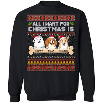 Custom Dog Breeds All I Want For Christmas Graphic Design Printed Casual Daily Basic Sweatshirt - Thegiftio UK