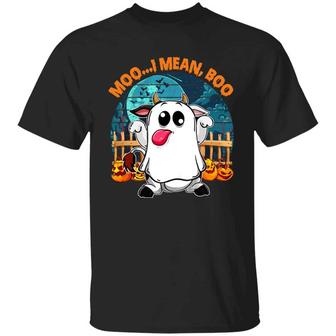 Funny Moo Boo Cows Halloween Meme Saying Graphic Design Printed Casual Daily Basic Unisex T-Shirt - Thegiftio UK