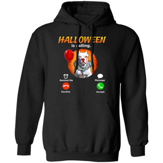 Halloween Pitbull Is Calling It Horror Graphic Design Printed Casual Daily Basic Hoodie - Thegiftio UK