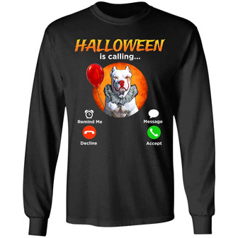 Halloween Pitbull Is Calling It Horror Graphic Design Printed Casual Daily Basic Unisex Long Sleeve - Thegiftio UK