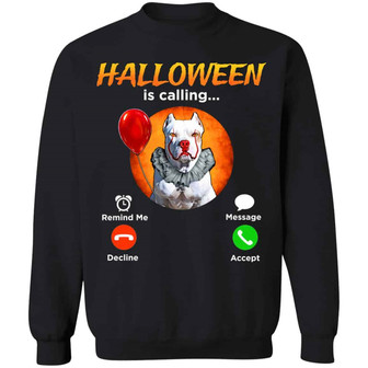 Halloween Pitbull Is Calling It Horror Graphic Design Printed Casual Daily Basic Sweatshirt - Thegiftio UK