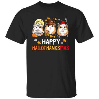 Happy Hallothanksmas Halloween Thanksgiving Christmas Guinea Pigs Graphic Design Printed Casual Daily Basic Unisex T-Shirt - Thegiftio UK