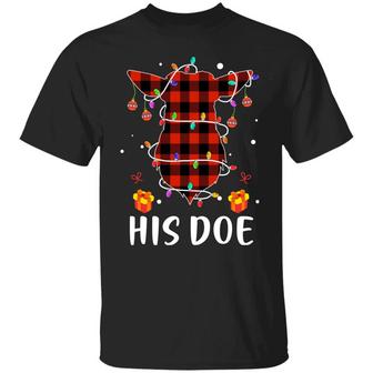 His Doe Reindeer Red Plaid Funny Couples Matching Graphic Design Printed Casual Daily Basic Unisex T-Shirt - Thegiftio UK