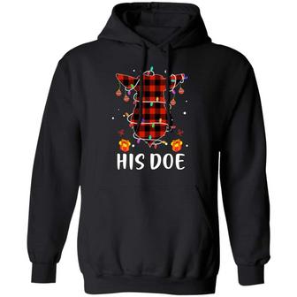 His Doe Reindeer Red Plaid Funny Couples Matching Graphic Design Printed Casual Daily Basic Hoodie - Thegiftio UK