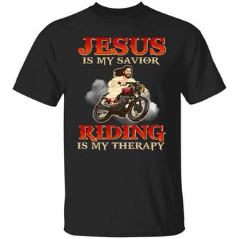Jesus Is My Savior Riding Is My Therapy Funny Jesus Graphic Design Printed Casual Daily Basic Unisex T-Shirt - Thegiftio UK