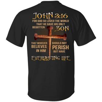 John 3:16 Bible Verse Scripture Christian Print On Back Graphic Design Printed Casual Daily Basic Unisex T-Shirt - Thegiftio UK