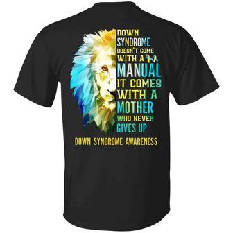 Lion Down Syndrome Awareness Down Syndrome Doesn’T Come With Manual Print On Back Only Graphic Design Printed Casual Daily Basic Unisex T-Shirt - Thegiftio UK