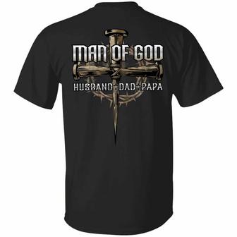 Man Of God Husband Dad Papa Christian Faith Print On Back Only Graphic Design Printed Casual Daily Basic Unisex T-Shirt - Thegiftio UK