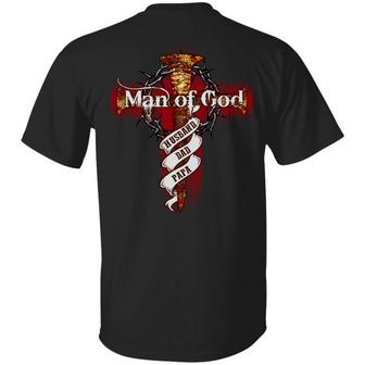 Man Of God Husband Dad Papa Jesus Cross With Crown Of Thorns Print On Back Graphic Design Printed Casual Daily Basic Unisex T-Shirt - Thegiftio UK