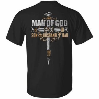 Man Of God Son Husband Dad Print On Back Graphic Design Printed Casual Daily Basic Unisex T-Shirt - Thegiftio UK