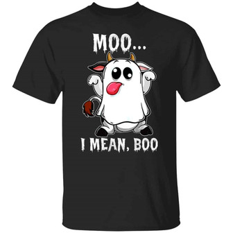 Moo I Mean Boo Funny Cow Ghost Halloween Graphic Design Printed Casual Daily Basic Unisex T-Shirt - Thegiftio UK