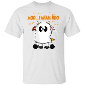 Moo I Mean Boo Funny Cow Halloween Graphic Design Printed Casual Daily Basic Unisex T-Shirt - Thegiftio UK