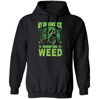My Broomstick Runs On Weed Funny Witches Halloween Weed Graphic Design Printed Casual Daily Basic Hoodie - Thegiftio UK