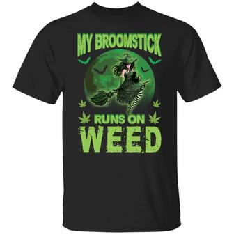 My Broomstick Runs On Weed Funny Witches Halloween Weed Graphic Design Printed Casual Daily Basic Unisex T-Shirt - Thegiftio UK
