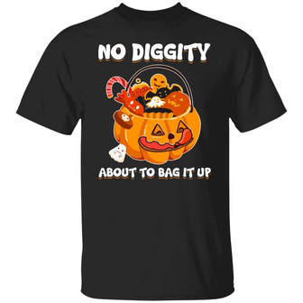No Diggity About To Bag It Up Pumpkin Funny Halloween Graphic Design Printed Casual Daily Basic Unisex T-Shirt - Thegiftio UK