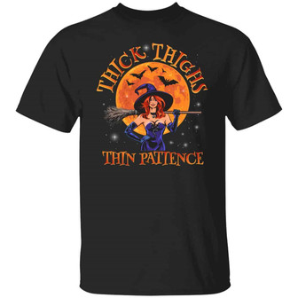 Thick Thighs Thin Patience Funny Halloween Graphic Design Printed Casual Daily Basic Unisex T-Shirt - Thegiftio UK