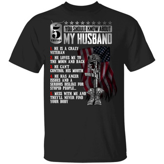 5 Things You Should Know About My Veteran Husband Funny Graphic Design Printed Casual Daily Basic Unisex T-Shirt - Thegiftio UK