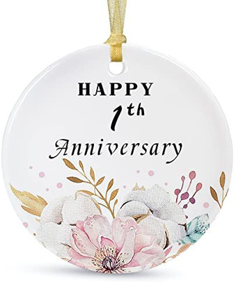 Happy 1th Anniversary Ornament,1st For Couple,anniversary Ceramic Ornament For Decorating Christmas Home Weddings,1 Year Anniversary Collectible Holiday Keepsake - Thegiftio