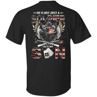 He Is Not Just A Soldier He Is My Son Proud Dad Of Veteran Son American Flag Print Graphic Design Printed Casual Daily Basic Unisex T-Shirt - Thegiftio UK