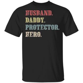 Husband Daddy Protector Hero Cool Vintage 60S 70S 80S Father Dad Tee Fathers Day New Birthday Graphic Design Printed Casual Daily Basic Unisex T-Shirt - Thegiftio UK