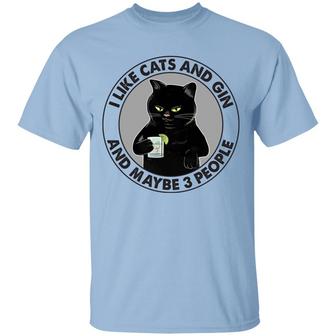 I Like Cats And Gin And Maybe 3 People Funny Black Cat Graphic Design Printed Casual Daily Basic Unisex T-Shirt - Thegiftio UK