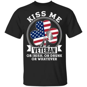 Kiss Me I’M A Veteran Or Irish Or Drunk Or Whatever Us Flag St Patrick’S Day Graphic Design Printed Casual Daily Basic Unisex T-Shirt - Thegiftio UK