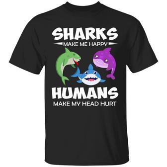Sharks Make Me Happy Human Make My Head Hurt Graphic Design Printed Casual Daily Basic Unisex T-Shirt - Thegiftio UK