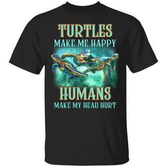 Turtles Make Me Happy Humans Make My Head Hurt Graphic Design Printed Casual Daily Basic Unisex T-Shirt - Thegiftio UK