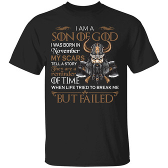 Viking I Am A Son Of God I Was Born In November Graphic Design Printed Casual Daily Basic Unisex T-Shirt - Thegiftio UK