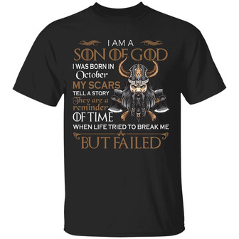 Viking I Am A Son Of God I Was Born In October Graphic Design Printed Casual Daily Basic Unisex T-Shirt - Thegiftio UK